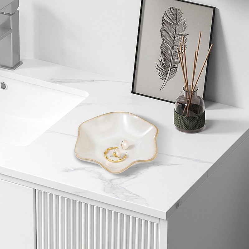 Binoster Ceramic Jewelry Dish,Ring Dish,Trinket Tray,Jewelry Tray Room Decor Bathroom Home Decor Gifts for Women Mom Sister Coworker Friend Bride(5.5in White) - Image 2